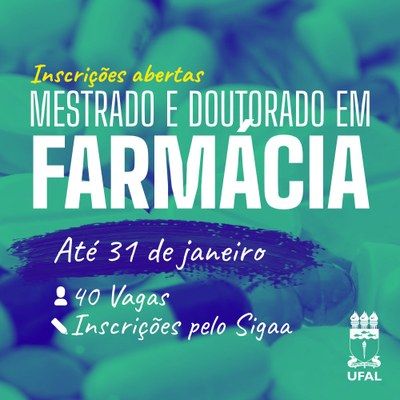 Ufal abre 40 vagas para cursos de mestrado e doutorado em Farmácia