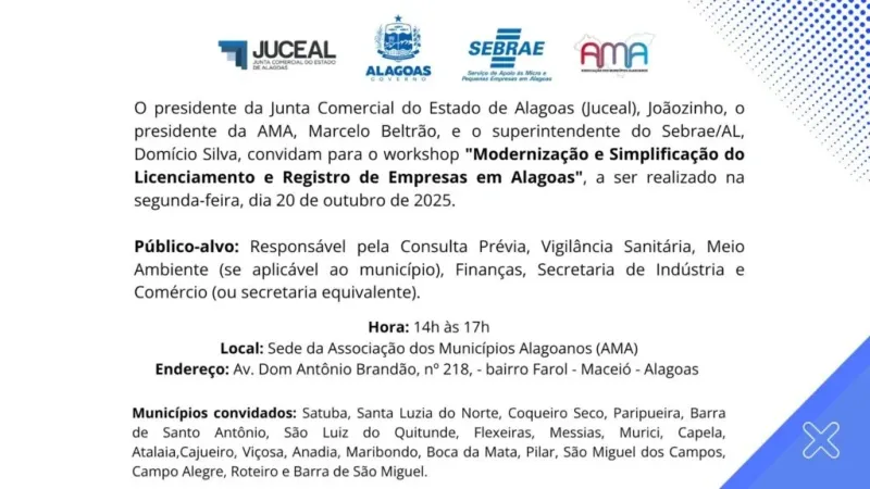 Juceal apresenta workshop sobre legalização empresarial para prefeitos e secretários na AMA