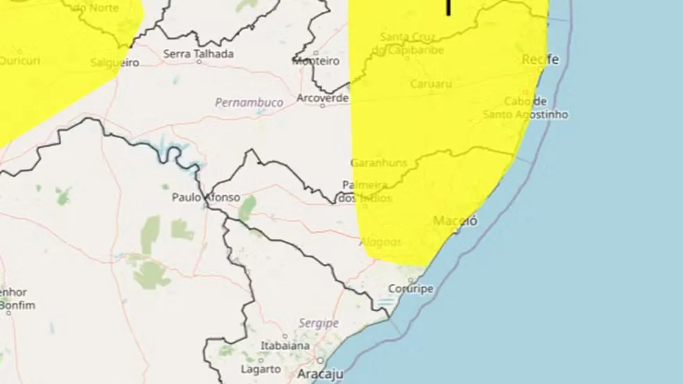 Alerta de chuva: Inmet prevê até 50 mm em 63 cidades de AL