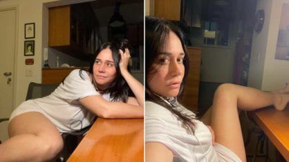 Alessandra Negrini posa sexy de camisetão