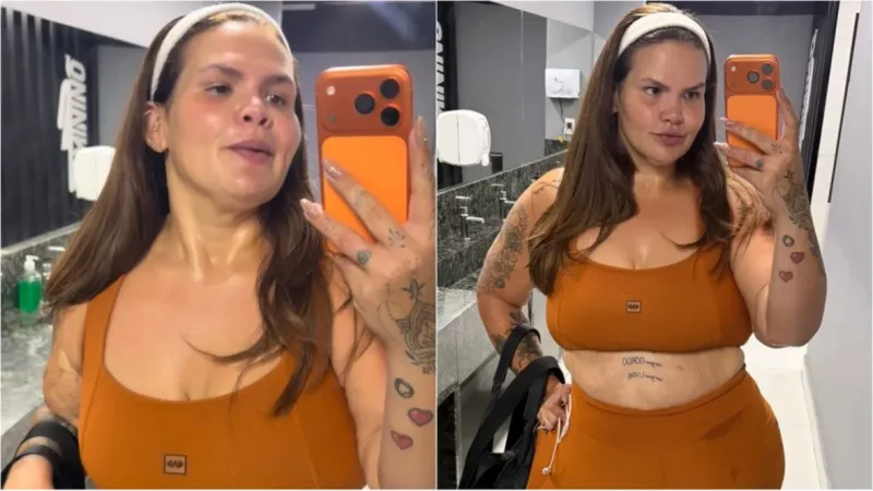 Thais Carla admite estranheza ao se olhar no espelho após eliminar 90 kg