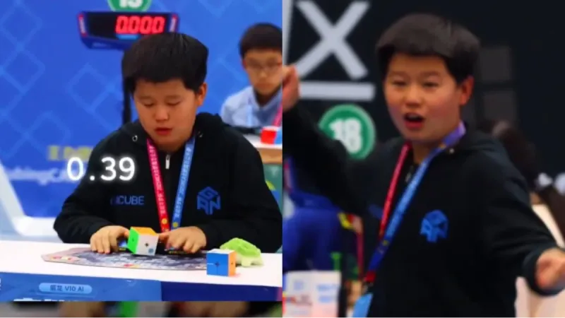 Garoto de 9 anos resolve cubo mágico em menos de 1 segundo e quebra recorde mundial