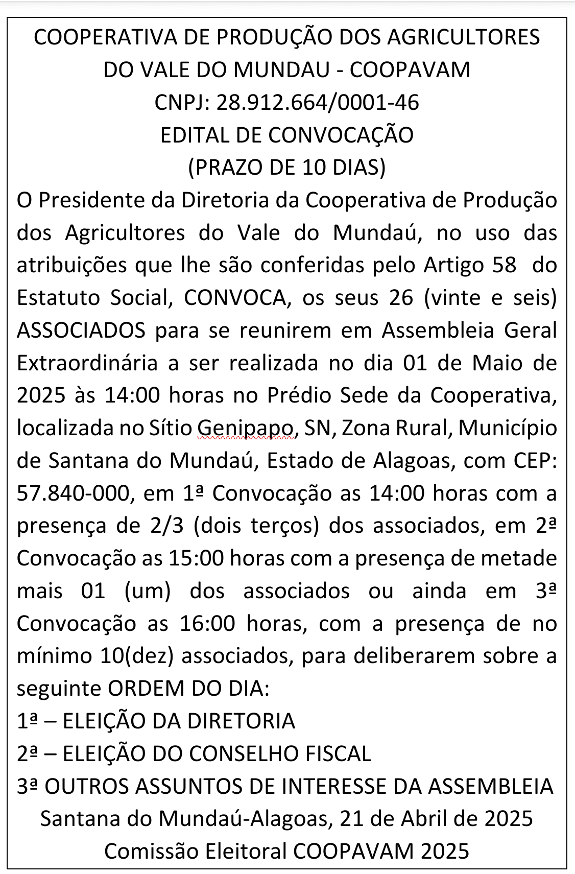 Edital de Convocação