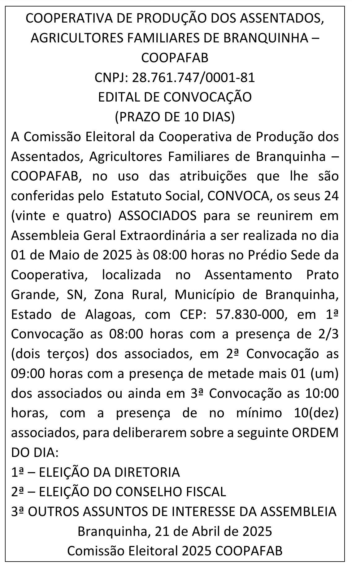 Edital de Convocação