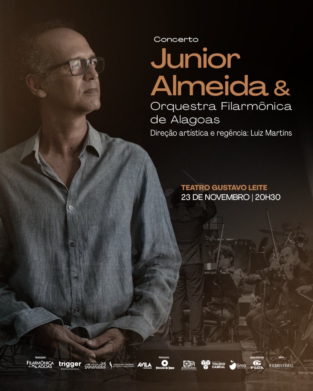 Junior Almeida e Orquestra Filarmônica se reúnem para concerto inédito no Teatro Gustavo Leite.