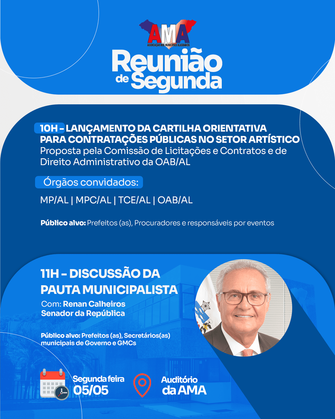 Senador Renan Calheiros confirma participação na reunião da AMA Municípios