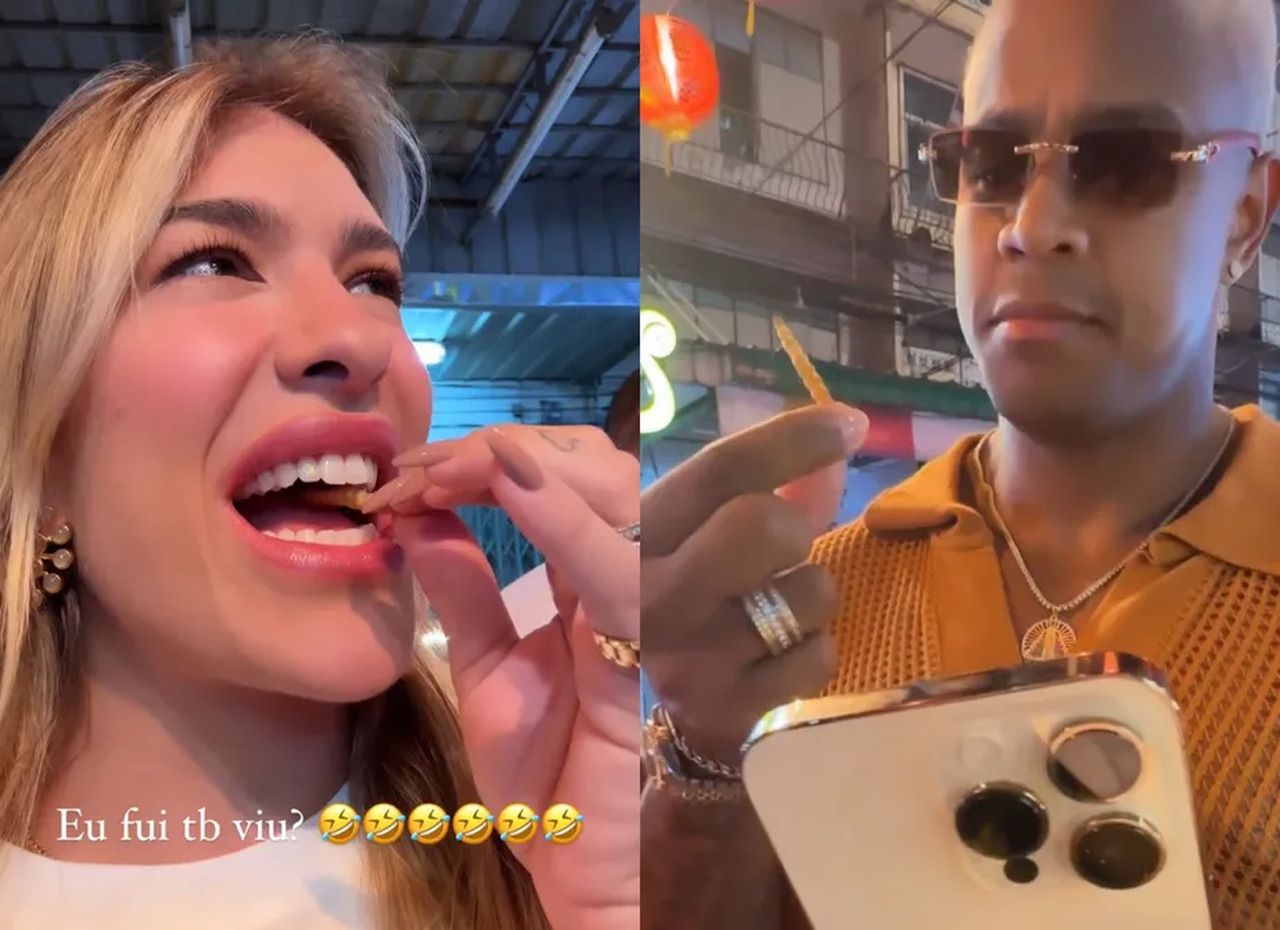 Lore Improta e Léo Santana experimentam minhocas durante viagem à Tailândia