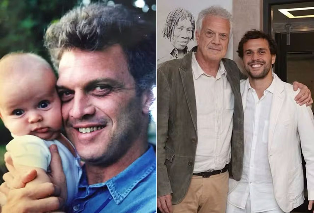 Pedro Bial mostra antes e depois com Theo, seu filho com Giulia Gam, para divulgar trabalho de rapaz