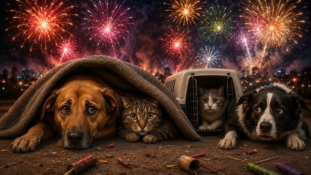 Enquanto os humanos comemoram, os bichinhos de estimação vivem o terror dos fogos de artifício