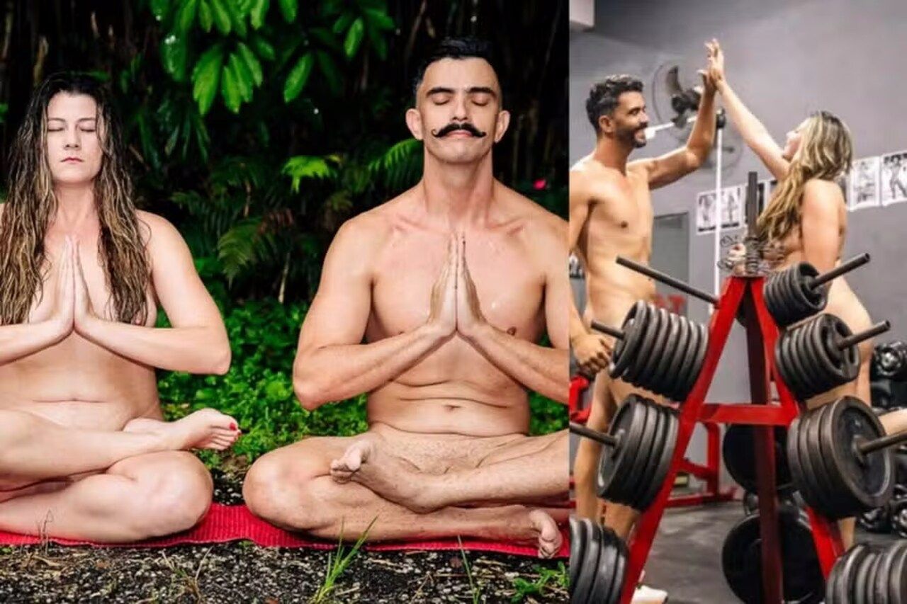 'Casal peladão' que viralizou por malhar sem roupa troca academia por yoga ao ar livre