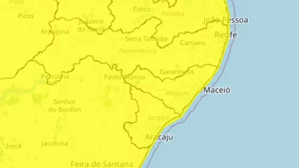Alerta de vendaval atinge todas as cidades de Alagoas, diz Inmet