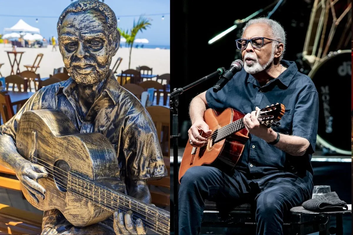 Estátua de Gilberto Gil é instalada em quiosque na Praia de Copacabana