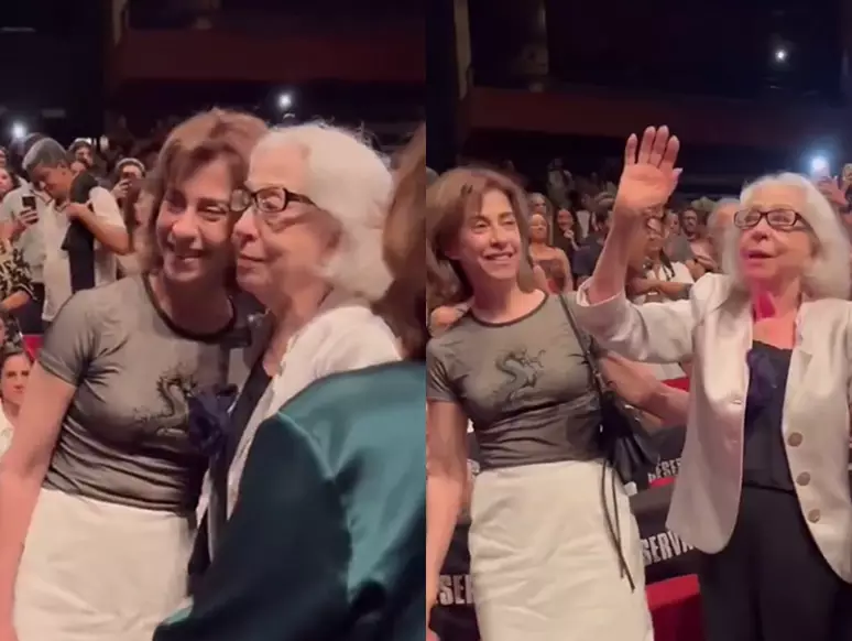 Fernanda Torres 'fura' descanso para prestigiar a mãe, Montenegro, na estreia de 'Vitória'; veja o que rolou