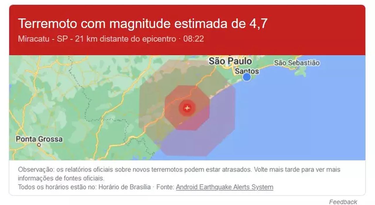 Moradores sentem tremor de terra em cidade do interior e litoral São Paulo