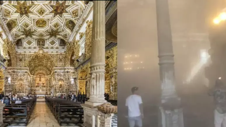 Teto de histórica 'igreja de ouro' desaba e mata uma pessoa em Salvador
