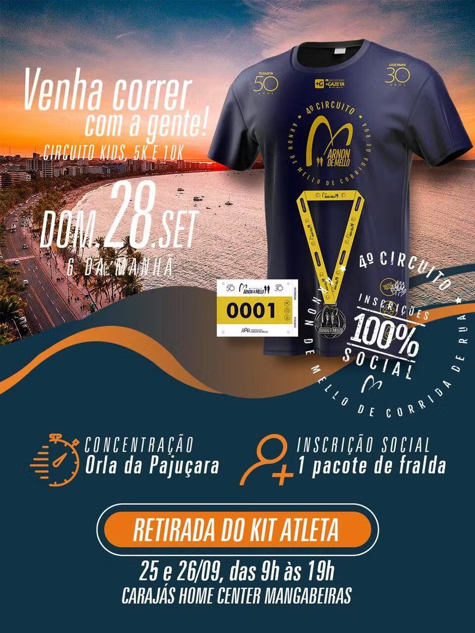 Circuito Arnon de Mello de Corrida de Rua: veja local e horário para retirada dos kits